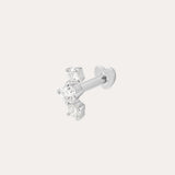 A 14K white gold curved trio flat back stud earring featuring lab-grown diamonds arranged in a small cluster, set against a plain white background.
