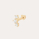 The 14K Solid Yellow Gold Lab-Grown Diamond Curved Trio Flat Back Stud features three round, lab-grown diamonds in a triangle on a 14K yellow gold post with a flat backing for comfort.