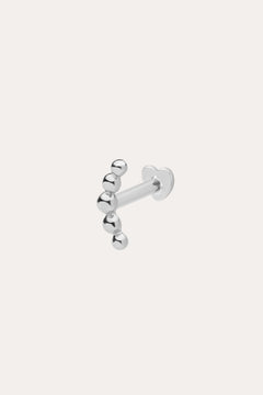 The 14K Solid White Gold Curved Ball Flat Back Stud features six shiny round beads in a curved line, shown on a plain white background—an elegant choice for body jewellery.