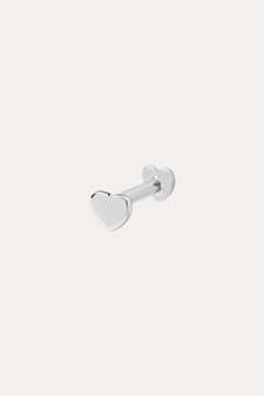The 14K Solid White Gold Heart Flat Back Stud features a heart-shaped front and matching back, crafted in 14K white gold. Perfect as subtle body jewelry, its displayed on a plain white background.