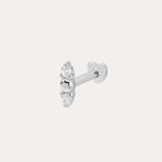 The 14K Solid White Gold Greta Lab-grown Diamond Flat Back Stud features three round lab-grown diamonds clustered at the front and is shown against a simple light background.