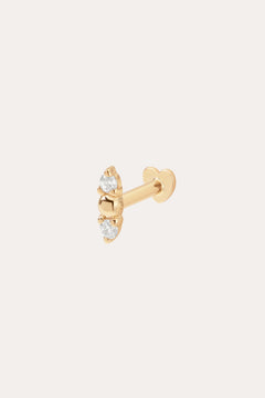 The 14K Solid Yellow Gold Greta Lab-grown Diamond Flat Back Stud features three round lab-grown diamonds in a triangular cluster on a flat, heart-shaped back.