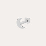The 14K Solid White Gold Moon Flat Back Stud, in 14K white gold and crescent moon shape, is shown on a plain white background. Ideal as a stackable earring for a subtle celestial look.