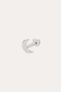 The 14K Solid White Gold Moon Flat Back Stud, in 14K white gold and crescent moon shape, is shown on a plain white background. Ideal as a stackable earring for a subtle celestial look.