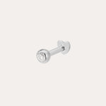 The 14K Solid White Gold Bezel Set Lab-grown Diamond Flat Back Stud features a round, clear lab-grown diamond in a bezel setting, shown against a plain white background.