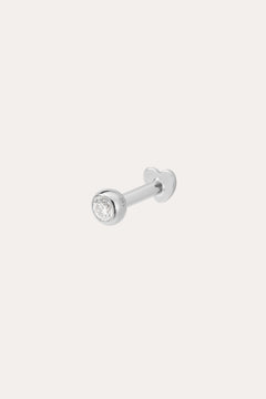 The 14K Solid White Gold Bezel Set Lab-grown Diamond Flat Back Stud features a round, clear lab-grown diamond in a bezel setting, shown against a plain white background.