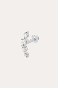 A 14K solid white gold lab-grown diamond curved flat back stud, featuring five graduated round clear diamonds in a curved line, shown on a plain white background.