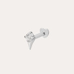 The 14K Solid White Gold Freya Lab-grown Diamond Flat Back Stud features a pointed spike design with a clear round lab-grown diamond, shown against a plain white background.