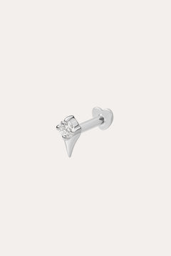 The 14K Solid White Gold Freya Lab-grown Diamond Flat Back Stud features a pointed spike design with a clear round lab-grown diamond, shown against a plain white background.