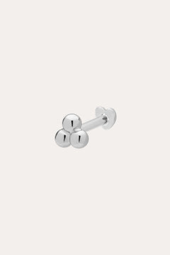 The 14K Solid White Gold Trinity Flat Back Stud features three small round beads in 14K white gold, with a straight post and flat backing for secure, stylish body jewelry.