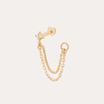 The 14K Solid Yellow Gold Lab-grown Diamond Double Chain Flat Back Stud features a small star design with a clear lab-grown diamond center and two gold chains for a double chain piercing effect.