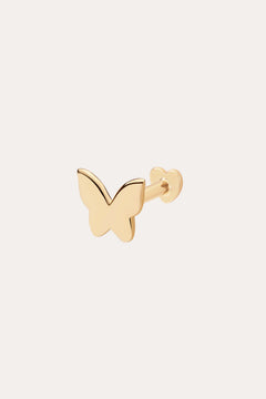 The 14K Solid Yellow Gold Butterfly Flat Back Stud, crafted in 14K yellow gold, is a delicate butterfly-shaped earring shown against a plain light background—a refined piece of body jewelry.