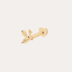 The 14K Solid Yellow Gold Bumble Bee Flat Back Stud (Left) features delicate wings and a textured body in 14K yellow gold, shown on a plain light background—perfect for unique body jewellery.