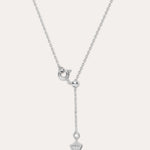 The Mabel Sculptural Droplet Pendant Necklace in Silver features an adjustable chain, a sculptural droplet-shaped pendant, and a simple spring ring clasp with an extended drop chain detail.