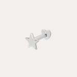 A 14K Solid White Gold Star Flat Back Stud earring featuring a small five-pointed star and simple round backing, perfect for ear stacking. Shown in elegant 14K white gold against a plain white background.