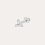 The 14K Solid White Gold Lab-Grown Diamond Trinity Flat Back Stud features three small clear lab-grown diamond studs in a triangular cluster, displayed against a plain white background.