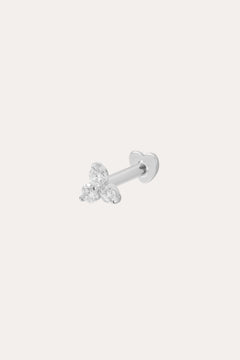 The 14K Solid White Gold Lab-Grown Diamond Trinity Flat Back Stud features three small clear lab-grown diamond studs in a triangular cluster, displayed against a plain white background.