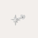 The 14K Solid White Gold Lab-grown Diamond North Star Flat Back Stud in 14K white gold features a lab-grown diamond center and is shown on a simple light background.