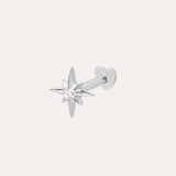 The 14K Solid White Gold Lab-grown Diamond North Star Flat Back Stud in 14K white gold features a lab-grown diamond center and is shown on a simple light background.