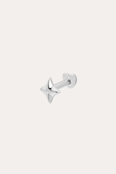 The 14K Solid White Gold Four Point Star Flat Back Stud features a shiny, four-pointed star design in 14K white gold with a comfortable flat back—an elegant choice for piercing jewelry.