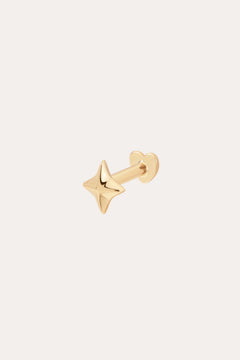 The 14K Solid Yellow Gold Four Point Star Flat Back Stud features a shiny star-shaped design and simple round backing, crafted in 14K yellow gold and photographed against a plain, light background.