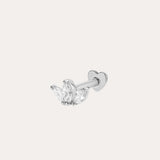 A 14K white gold lotus flat back stud earring featuring lab-grown diamonds in a cluster of three marquise stones with a heart-shaped backing, shown against a plain off-white background.