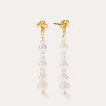 Knot Multi Pearl Drop Earrings in 14K Gold Plated, featuring a vertical row of graduated freshwater pearls, displayed against a plain light background.