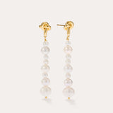 Knot Multi Pearl Drop Earrings in 14K Gold Plated, featuring a vertical row of graduated freshwater pearls, displayed against a plain light background.