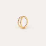 Double Clicker Titanium Ring in Gold featuring two intertwined bands—one smooth, the other with a twisted rope design—in a Yellow Gold PVD finish, displayed against a plain, light background. Hypoallergenic and crafted for comfort, this elegant piece combines style and everyday wearability.