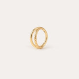 Double Clicker Titanium Ring in Gold featuring two intertwined bands—one smooth, the other with a twisted rope design—in a Yellow Gold PVD finish, displayed against a plain, light background. Hypoallergenic and crafted for comfort, this elegant piece combines style and everyday wearability.