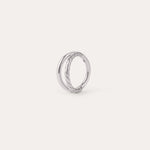 A platinum-toned circular earring, the Double Clicker Titanium Ring in Platinum, features a twisted rope design on one side and is crafted from hypoallergenic titanium, shown against a plain white background.
