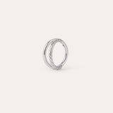 A platinum-toned circular earring, the Double Clicker Titanium Ring in Platinum, features a twisted rope design on one side and is crafted from hypoallergenic titanium, shown against a plain white background.