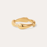 The Colette Link Droop Ring in 18k Gold Plated features a smooth, organic design with gentle curves; displayed on a simple, light background, it’s a refined statement ring for any occasion.