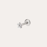 The Crystal Flower Threadless Flat Back Titanium Cartilage Stud in Platinum features a platinum PVD finish and clear gemstones, shown against a simple background—perfect as hypoallergenic piercing jewelry.