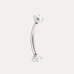 A curved Platinum PVD Crystal Titanium Rook Barbell with clear gem studs on both ends, shown against a plain light background.