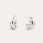 Flame Stud Earrings in Silver, crafted from sterling silver with a smooth, curved flame design. Ideal for modern jewellery lovers and shown on a plain white background.