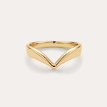 The Veda Plain Chevron Ring in Gold is a minimalist, gold-plated wishbone ring with a sleek V-shaped design, shown against a simple light background.