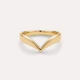 The Veda Plain Chevron Ring in Gold is a minimalist, gold-plated wishbone ring with a sleek V-shaped design, shown against a simple light background.