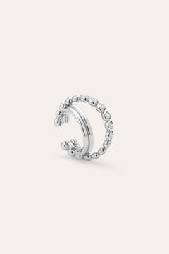 Pair the Vina Crystal Bezel Ear Cuff in Silver with a chic open silver ring, featuring one smooth band and another band dotted with sparkling cubic zirconia stones for a coordinated, stylish look.